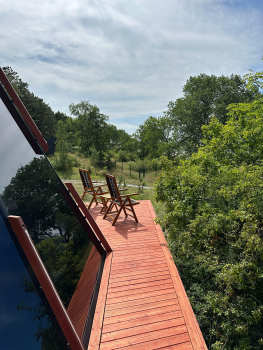 Нео Типи 360 с террасой | красивый панорамный вид на небо и дюны, сквозь которые частично видно море — фото 9